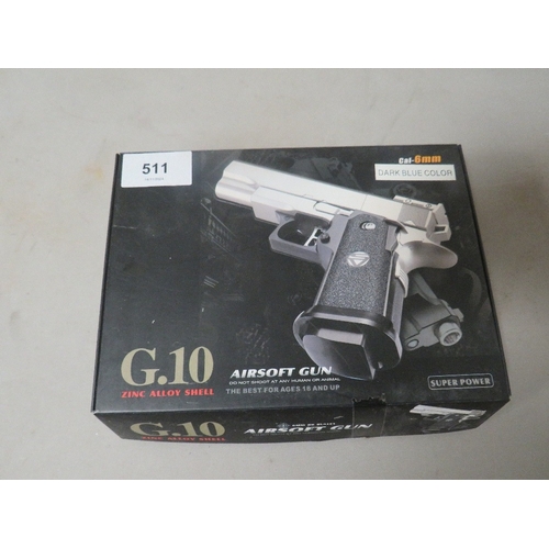 511 - A boxed GX10 zinc alloy shell air soft gun CAL 6mm dark blue colour