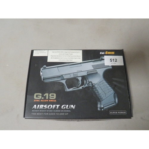 512 - A boxed G.19 zinc alloy shell air soft gun CAL 6mm