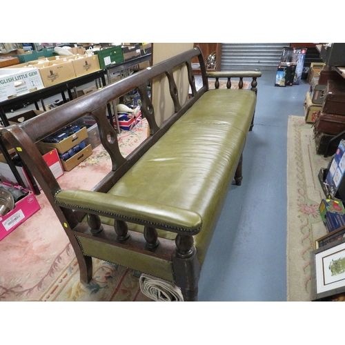 757 - A Victorian long mahogany and upholstered bench L 230 cm