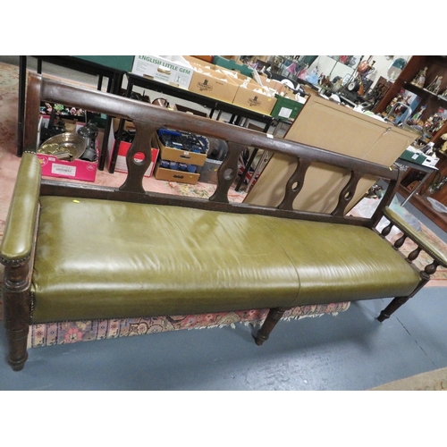 757 - A Victorian long mahogany and upholstered bench L 230 cm