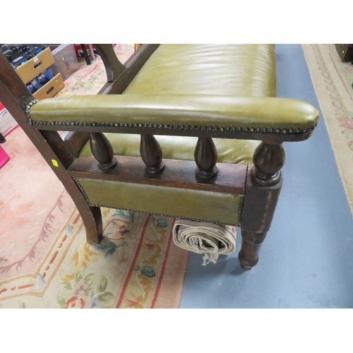 757 - A Victorian long mahogany and upholstered bench L 230 cm