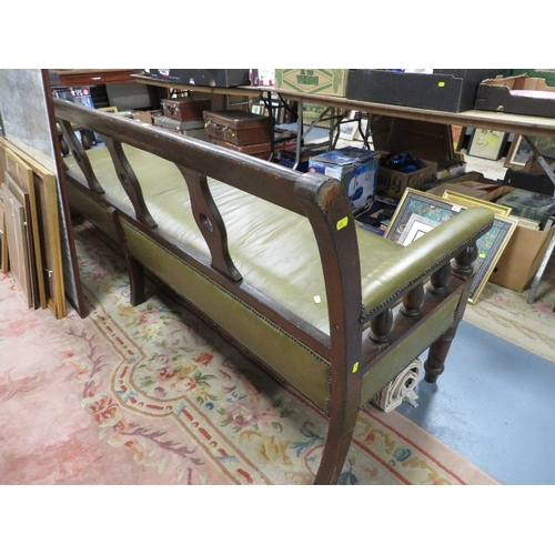 757 - A Victorian long mahogany and upholstered bench L 230 cm