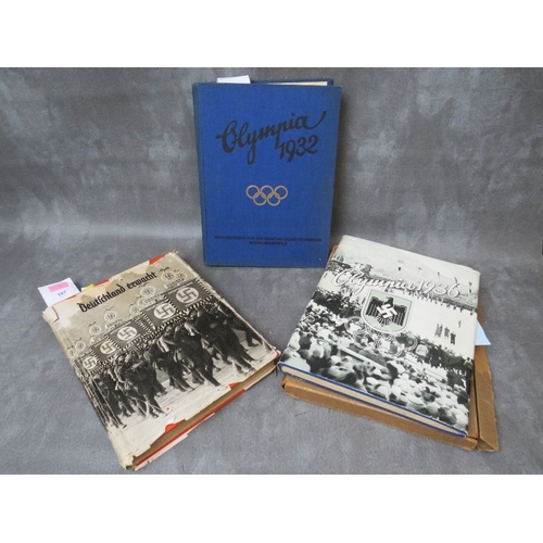 107 - A WW2 GERMAN NSDAP PHOTO CARD BOOK, and a 1936 Olympics photocard book and 1932 Olympia book (3)