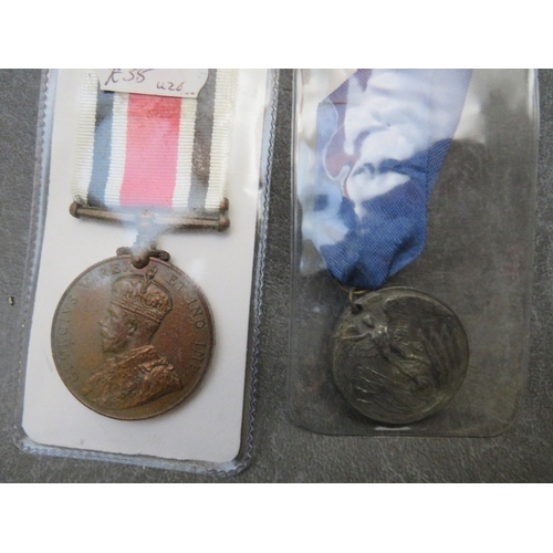 208 - TWO GEORGE V SPECIAL CONSTABULARY MEDALS, named to Horace Bowater and Fred Crowther, along with WWI ... 