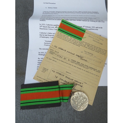 213 - WWII ATS PAYBOOK, BADGE AND WAR MEDAL, and a female ARP defence medal, both with a sheet of research