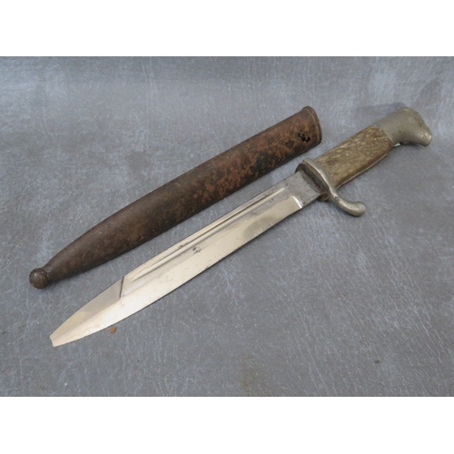 224 - A WW2 GERMAN DRESS BAYONET, with antler grips, A/F