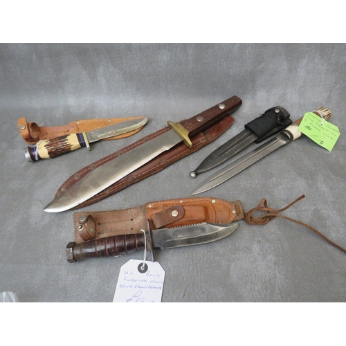 231 - A COLLECTION OF VARIOUS KNIVES, to include a US pilot survival type, a Bowie style in leather scabba... 