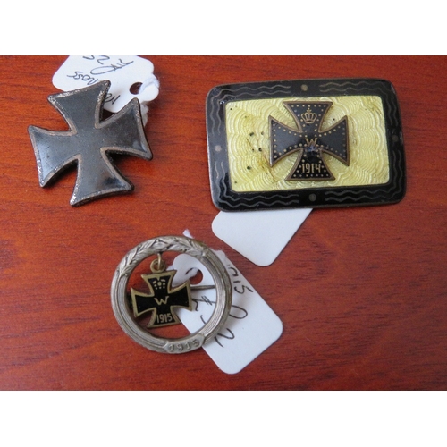 97 - THREE WWI GERMAN IRON CROSS SWEETHEART BROOCHES, including examples dated 1914 and 1915 (3)