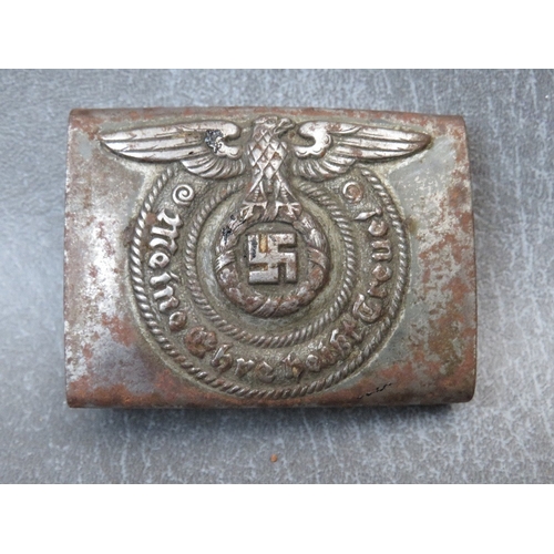 277 - A WW2 LUFTWAFFE STEEL BUCKLE ALONG WITH AN SS TYPE (The later possible a copy) (2)