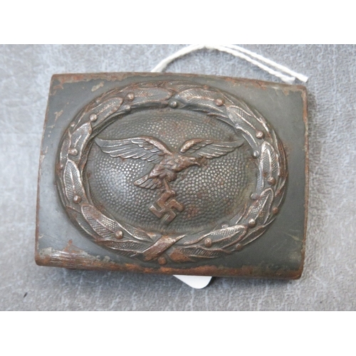 277 - A WW2 LUFTWAFFE STEEL BUCKLE ALONG WITH AN SS TYPE (The later possible a copy) (2)