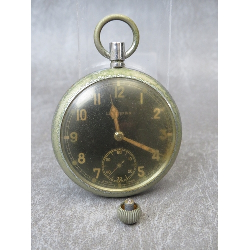 294 - A LEONIDAS GSTP MILITARY POCKET WATCH A/F, marked N1572, in a carved wooden folding stand