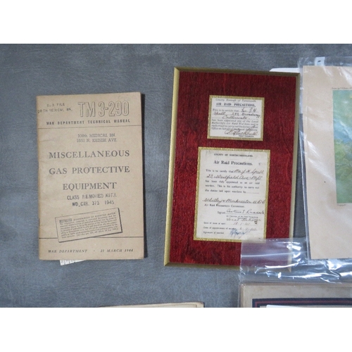 300 - A SMALL FRAME OF ARP DOCUMENTS, and a collection of military interest ephemera booklets, to include ... 