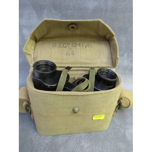 316 - WW2 1943 DATED KERSHAW BINOCULARS, prism No. 2 MkII, in canvas case with strap