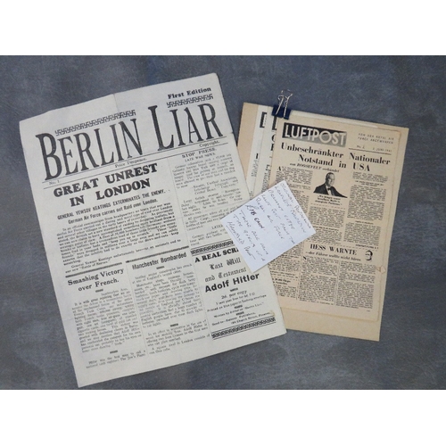 322 - A SMALL GROUP OF WW2 PROPAGANDA LEAFLETS, three Luftpost and a Berlin liar, along with three 1940s /... 