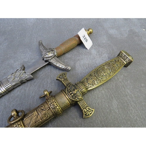 326 - A DECORATIVE DAGGER BY WEBLY, with ancient Egyptian style decoration, along with a Napoleonic type r... 