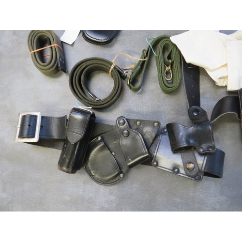 333 - A BOX OF MILITARY AND POLICE STRAPS, BELTS POUCHES ETC.