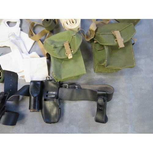 333 - A BOX OF MILITARY AND POLICE STRAPS, BELTS POUCHES ETC.