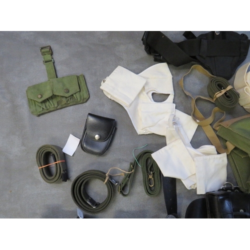 333 - A BOX OF MILITARY AND POLICE STRAPS, BELTS POUCHES ETC.