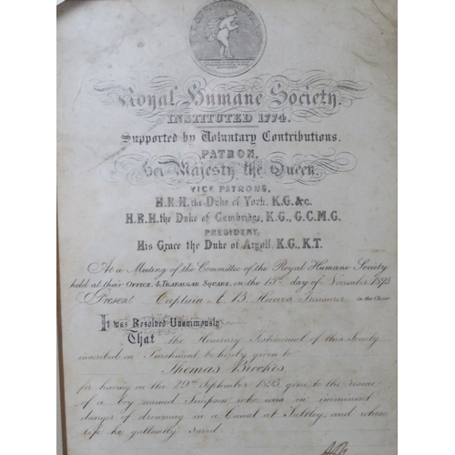 339 - A LORD MAYOR OF BIRMINGHAM 1939-1945 WAR RELIEF FUND SCROLL, and a Royal Humane Society certificate,... 