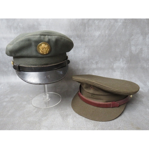 342 - A BOXED VINTAGE W.R.A.F CAP, along with two US army peaked caps (3)