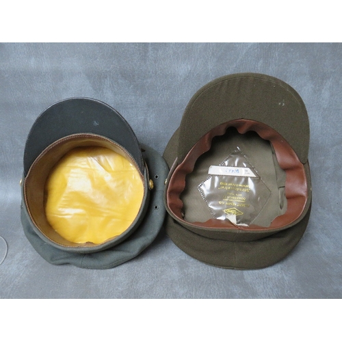 342 - A BOXED VINTAGE W.R.A.F CAP, along with two US army peaked caps (3)