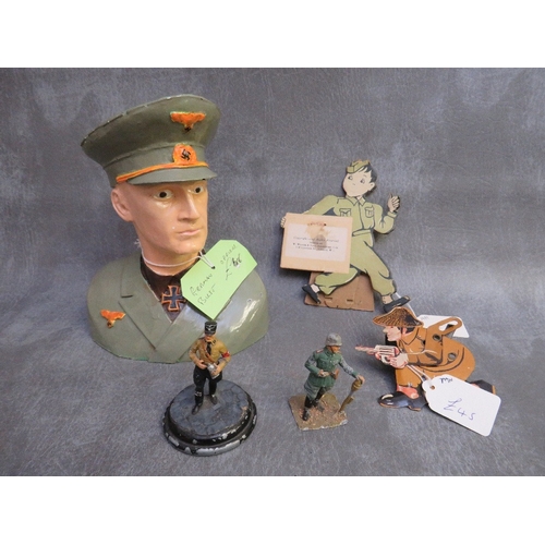 301 - A GERMAN OFFICIAL BUST DESK ORNAMENT AND MILITARY RELATED TOYS, to include lead figures of German so... 