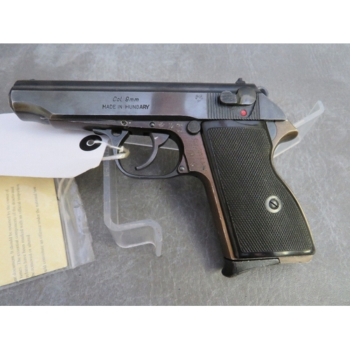 324 - A HUNGARIAN MODEL OF THE WALTHER P.P.K. 9mm PISTOL, circa 1929, serial number BA1348, deactivated 9/... 