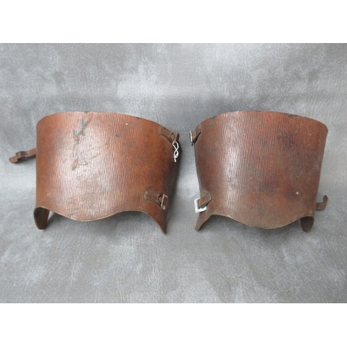 93 - WWII HOME GUARD LEATHER AMMO POUCHES AND BELT (DATED 1940), along with leather gaiters