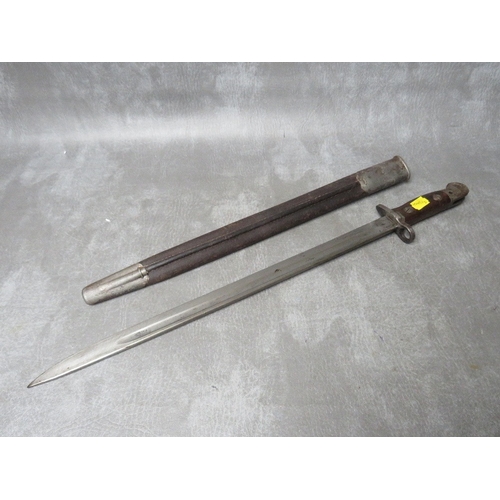 261 - A BRITISH 1907 PATTERN BAYONET, with issue mark 3 18, with plain wooden grip, makers mark for Wilkin... 