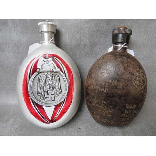 117 - A WW2 GERMAN OAK WATER BOTTLE DATED 1942, hand carved decoration i German / Danish, along with a han... 