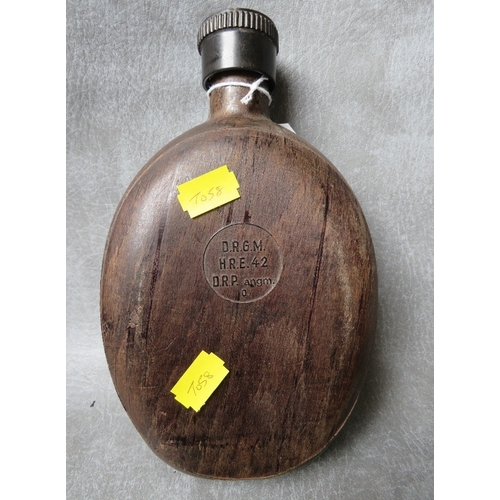 117 - A WW2 GERMAN OAK WATER BOTTLE DATED 1942, hand carved decoration i German / Danish, along with a han... 