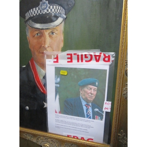 349 - LOCAL INTEREST - OIL ON CANVAS PORTRAIT OF STAFFORDSHIRE POLICE CHIEF MR JOHN MELLOR, in uniform, we... 