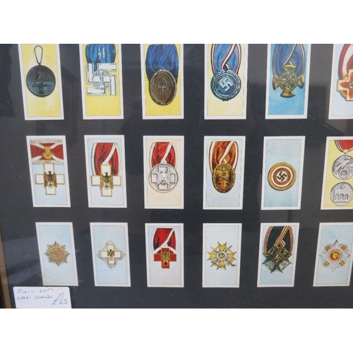 351 - A FRAMED SET OF CIGARETTE CARDS, depicting German WW2 medals and awards, 66 x 55 cm