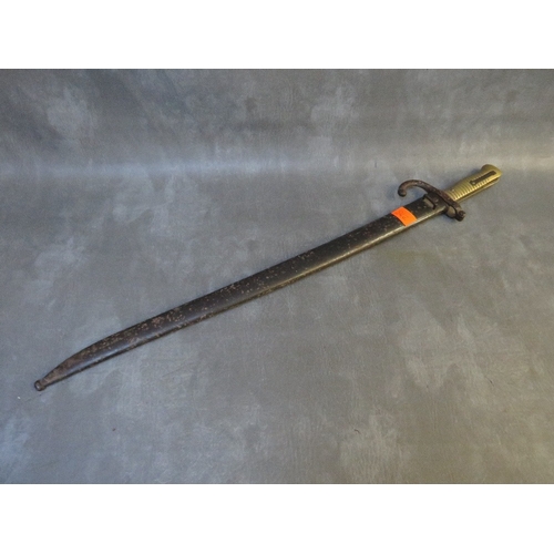 362 - FRENCH CHASSEPOT BAYONET, engraved to blade back with date 1871, in original black painted scabbard