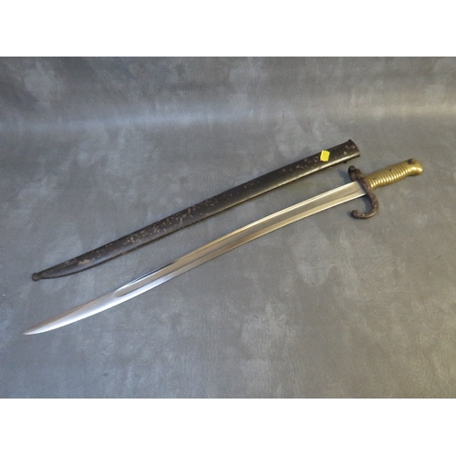 362 - FRENCH CHASSEPOT BAYONET, engraved to blade back with date 1871, in original black painted scabbard