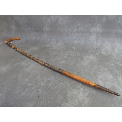 371 - A 1930S GERMAN / AUSTRIAN ALPINE WALKING STICK, with attached metal badges