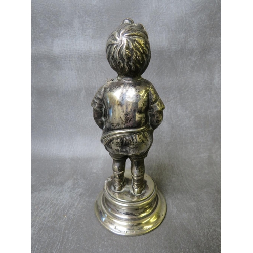 869 - A VINTAGE SILVER PLATED FRY'S 'HELLO DADDY' ADVERTISING FIGURE, on a circular plinth, H 18.5 cm