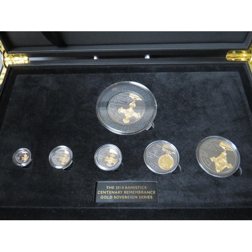 749 - TRISTAN DA CUHNA 2018 ARMISTICE CENTENARY REMEMBRANCE GOLD SOVEREIGN SERIES SET, in fitted case, con... 