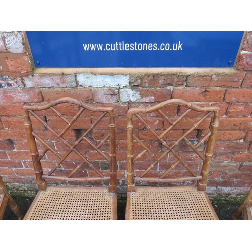 1182 - A SET OF FOUR ANTIQUE CHINESE CHIPPENDALE REVIVAL FAUX BAMBOO CHAIRS, with bergere seats