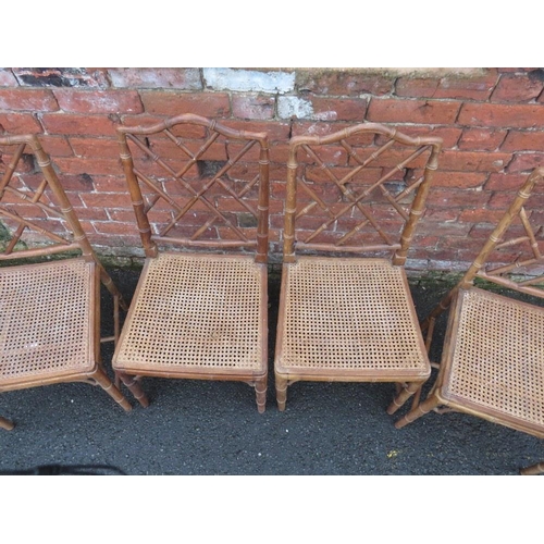 1182 - A SET OF FOUR ANTIQUE CHINESE CHIPPENDALE REVIVAL FAUX BAMBOO CHAIRS, with bergere seats