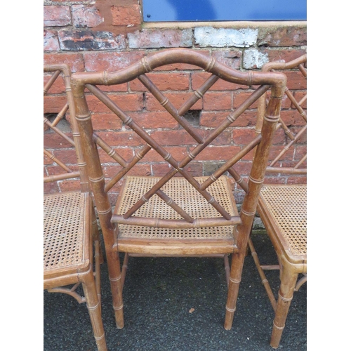 1182 - A SET OF FOUR ANTIQUE CHINESE CHIPPENDALE REVIVAL FAUX BAMBOO CHAIRS, with bergere seats