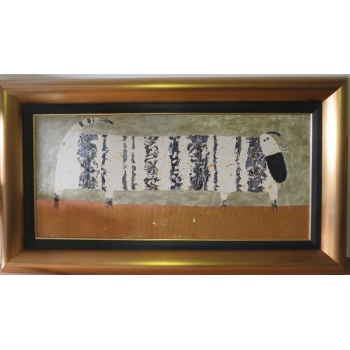 493 - GOVINDER NAZRAN (1964-2008). 'JOHNNY', oil on canvas, signed left, framed, 39 x 87 cm