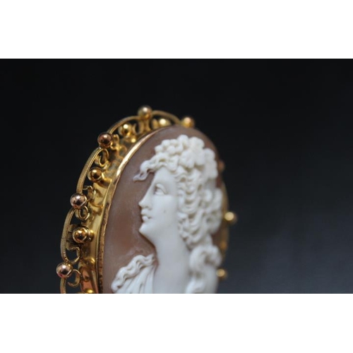 645 - A LARGE 9CT GOLD MOUNTED CAMEO BROOCH, H 5.5 cm