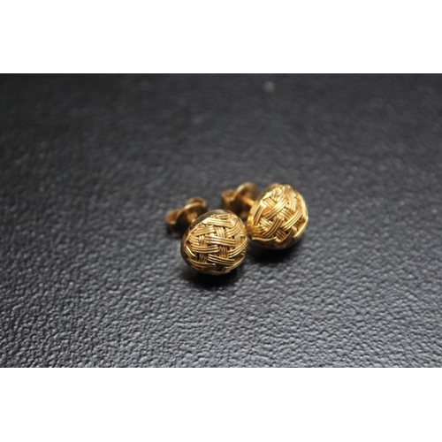 661 - A PAIR OF SMALL HEAVY 'LATTICE' DOME EARRINGS. unmarked main body, butterfly's only stamped 18ct, ap... 