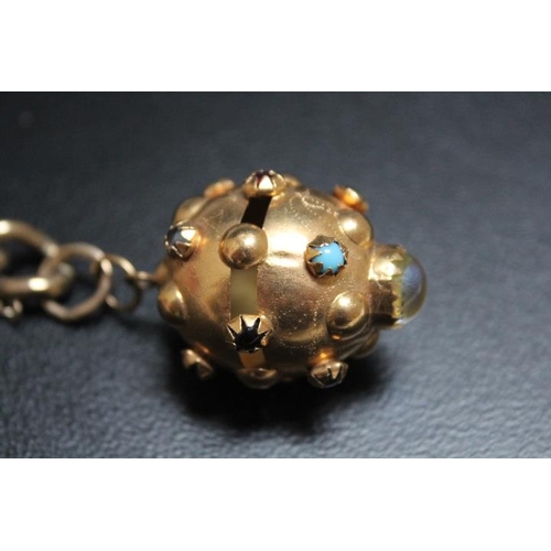 631 - A HALLMARKED 9 CARAT GOLD BRACELET WITH LATER APPLIED GEM SET SPHERE, the sphere having the connecti... 