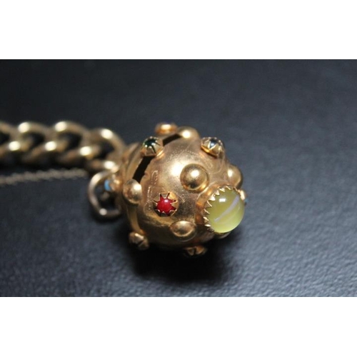 631 - A HALLMARKED 9 CARAT GOLD BRACELET WITH LATER APPLIED GEM SET SPHERE, the sphere having the connecti... 