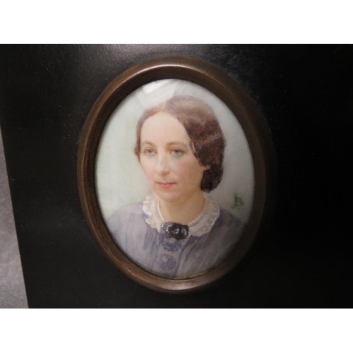 456 - A LATE 19TH / EARLY 20TH CENTURY PORTRAIT MINIATURE, study of a lady in a blue bonnet, oval, 6.5 x 5... 