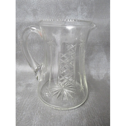 929 - WHITE STAR LINE INTEREST - a cut glass water jug etched with the flag of The White Star Line, H 16 c... 