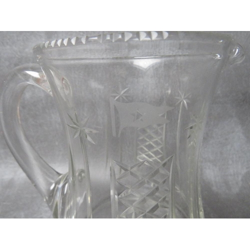 929 - WHITE STAR LINE INTEREST - a cut glass water jug etched with the flag of The White Star Line, H 16 c... 