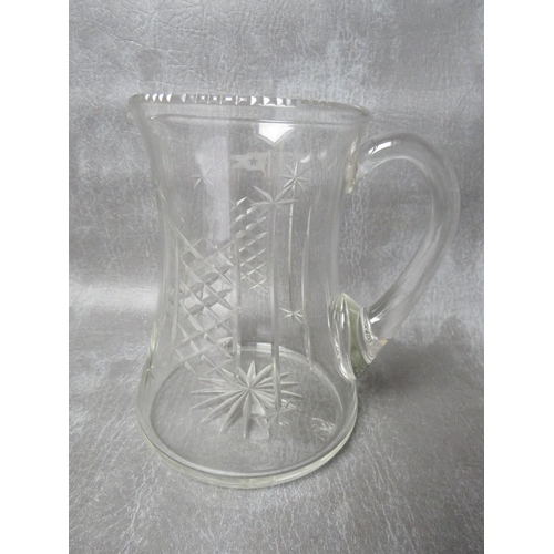 929 - WHITE STAR LINE INTEREST - a cut glass water jug etched with the flag of The White Star Line, H 16 c... 